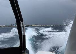 A view of the trail left by a speedboat transfer in the Maldives