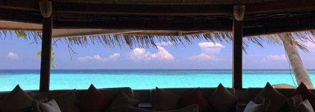 a view of the sea looking out from the Makunudu Island Sand Bar in the Maldives