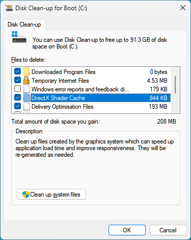 The disk clean-up tool can clean out its shader cache